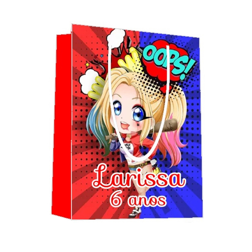 Sacolinha Arlequina Personalizada para Aniversário/ Lembrancinha Festa Infantil / Qualquer nome e idade