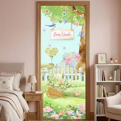 Capa de Porta Quarto Infantil Jardim Encantado Bem-Vindo Em Tecido Sublimado 0,85x2,10m - ANV-2961