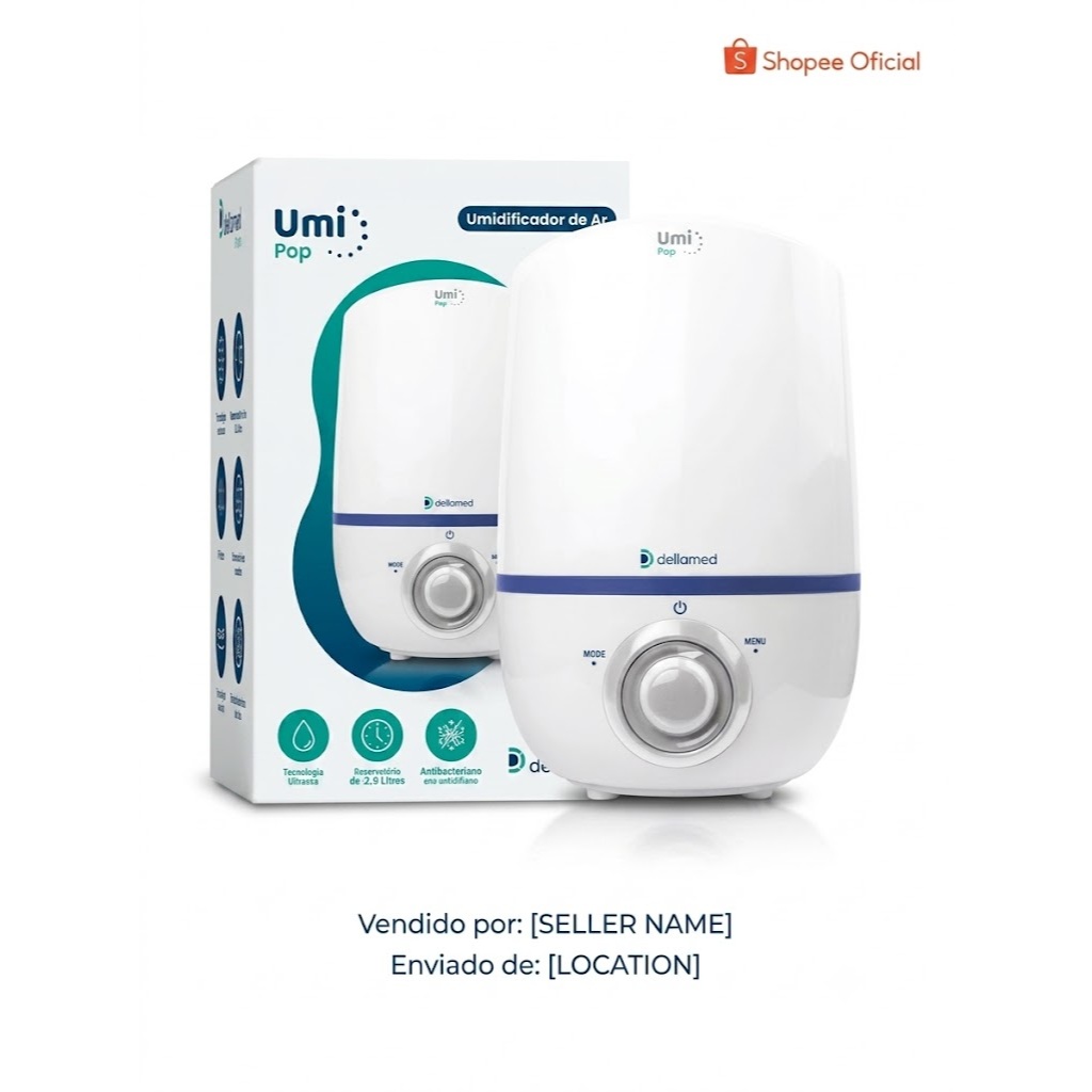 Umidificador De Ar Ultrassônico Dellamed Umi Pop 2,3L Bivolt Silencioso Quarto Bebê e Casa