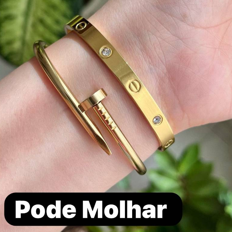 Conjunto 2 Braceletes Aço inoxidável Dourado Acessórios Feminina