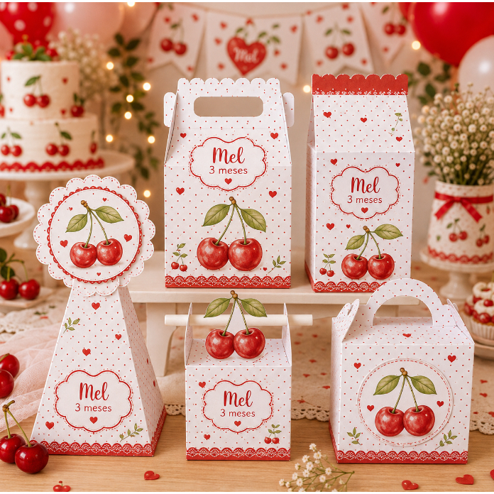 Kit Cerejinha Personalizado Mesversário Lembrancinhas Festa Infantil
