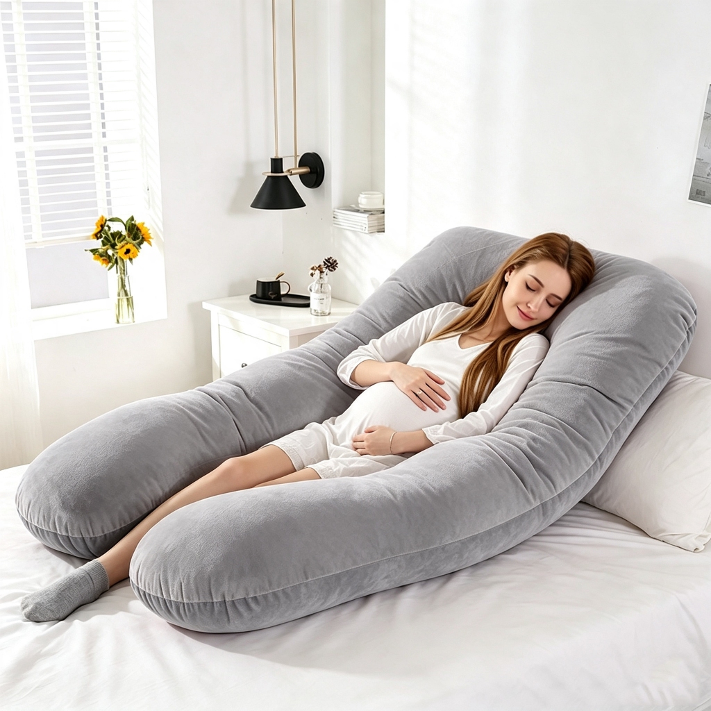 Travesseiro Corpo Inteiro Gestante LarBom 130x70cm Almofada em Formato U Conforto para Dormir e Amamentar