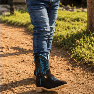 Botina Infantil Texana Masculina Bordada Menino Country Cano Médio Couro Confortável Ziper Lateral R