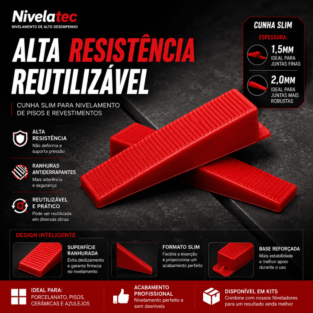 Kit Nivelador De Piso Slim + Cunhas P/ Cerâmica Porcelanato Azulejo Nivelamento Perfeito — imagem 2 de 2