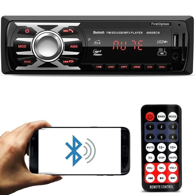 Rádio MP3 Automotivo com Bluetooth SD/USB 6660bn
