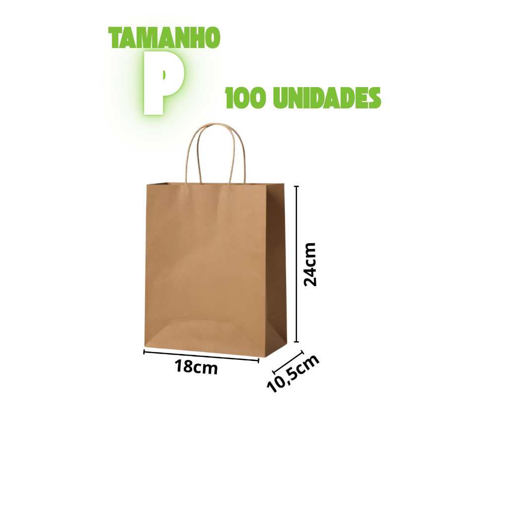 Sacola Papel Kraft P M G (50 ou 100 unidades) com alça torcida, Sacola Presentes Delivery Lembrancinha Reciclavel — imagem 2 de 2