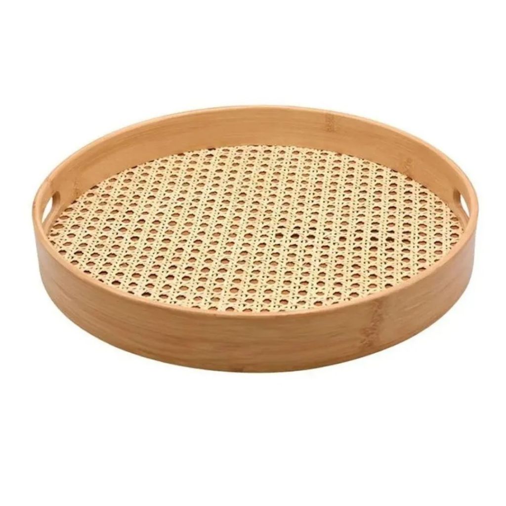 Bandeja Em Bambu Redonda Palinha 35cm Oikos