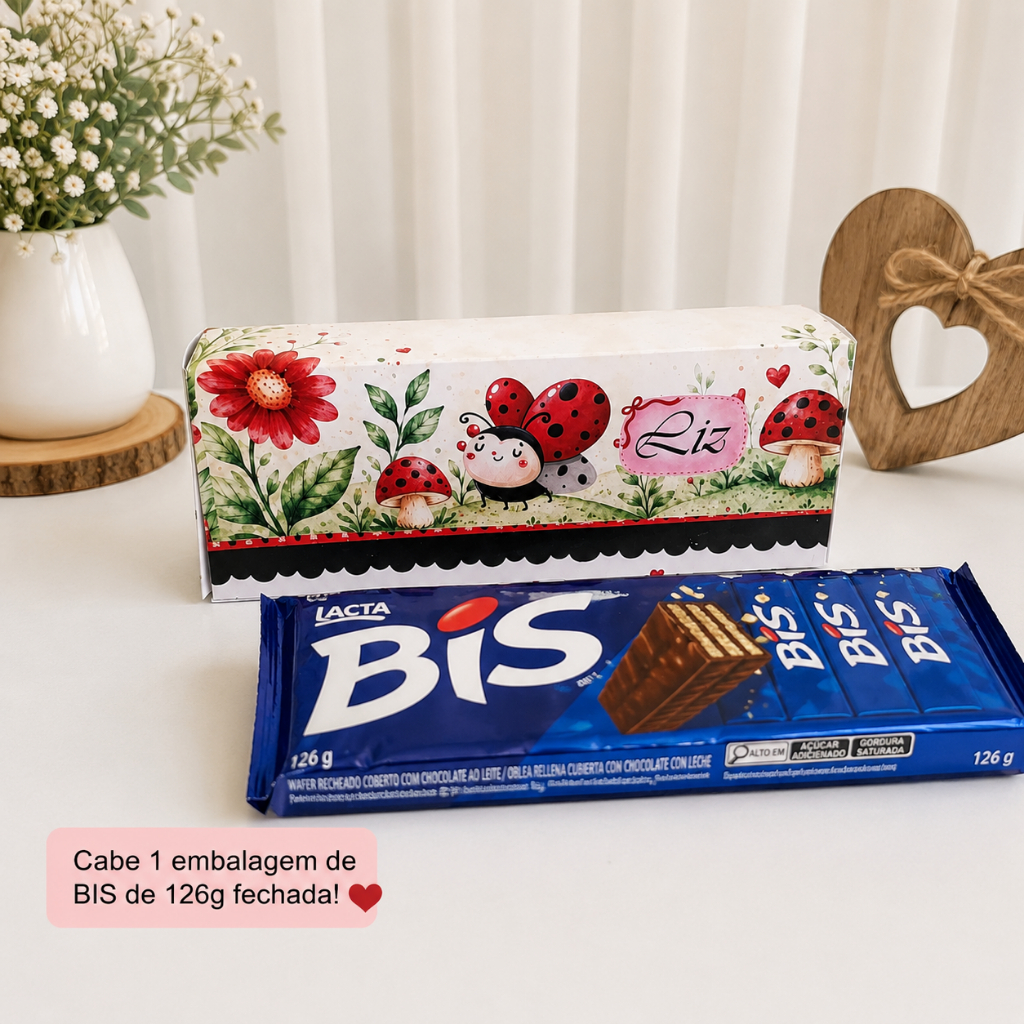 PEGUE E MONTE) Caixa para BIS Joaninha Personalizada | Lembrancinha Infantil | Cabe 1 BIS 126g | Papel Fotográfico