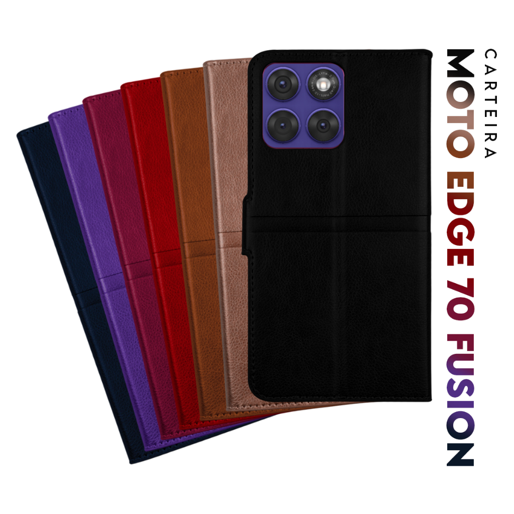 Capa Case Capinha Carteira Flip Cover Couro Sintético PRETA Motorola Moto Edge 7