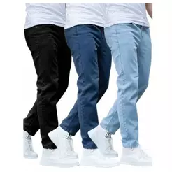 Kit Com 3 e 2 Calças Jeans Masculinas Slim Fit Básicas Cores Variadas Dia a Dia