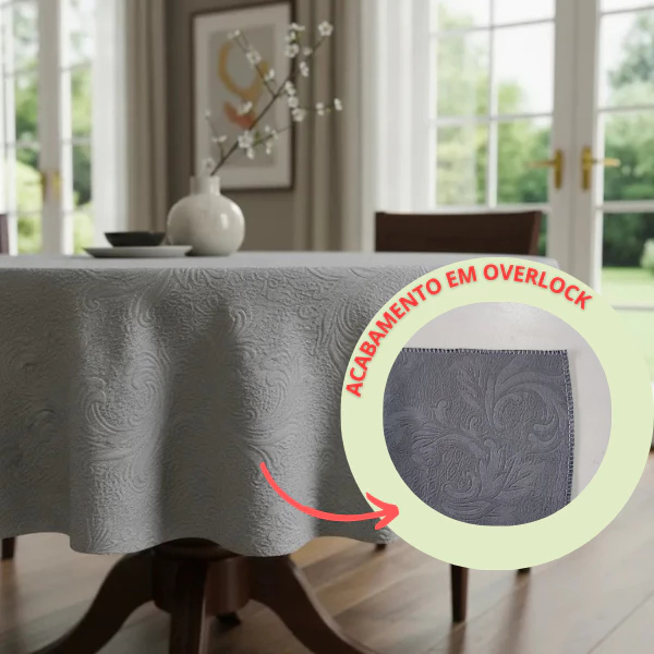 Toalha de Mesa Redonda Flanelada 135cm Térmica Branca, Bege e Cinza Antimanchas