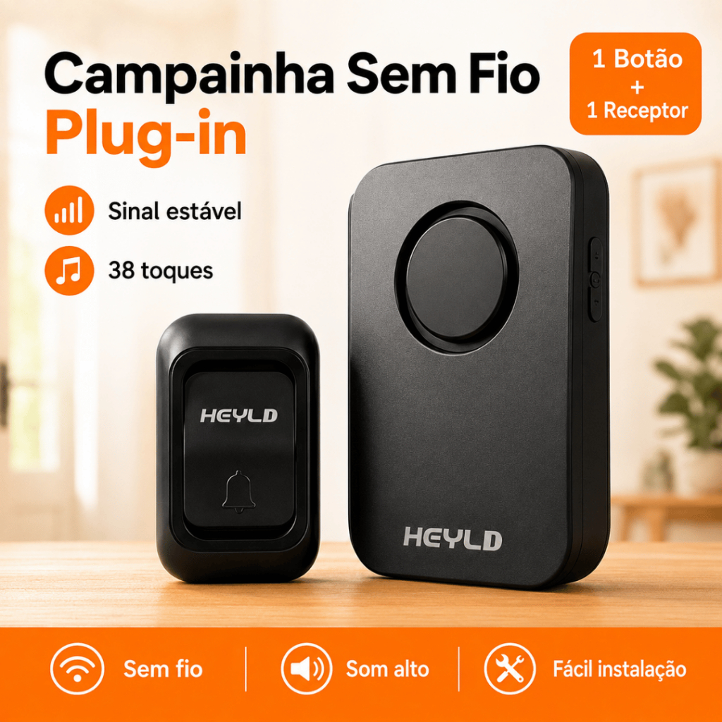 Campainha Sem Fio Bivolt IP55 Alto Volume | Tom/Volume Ajustável | Fácil Instalação