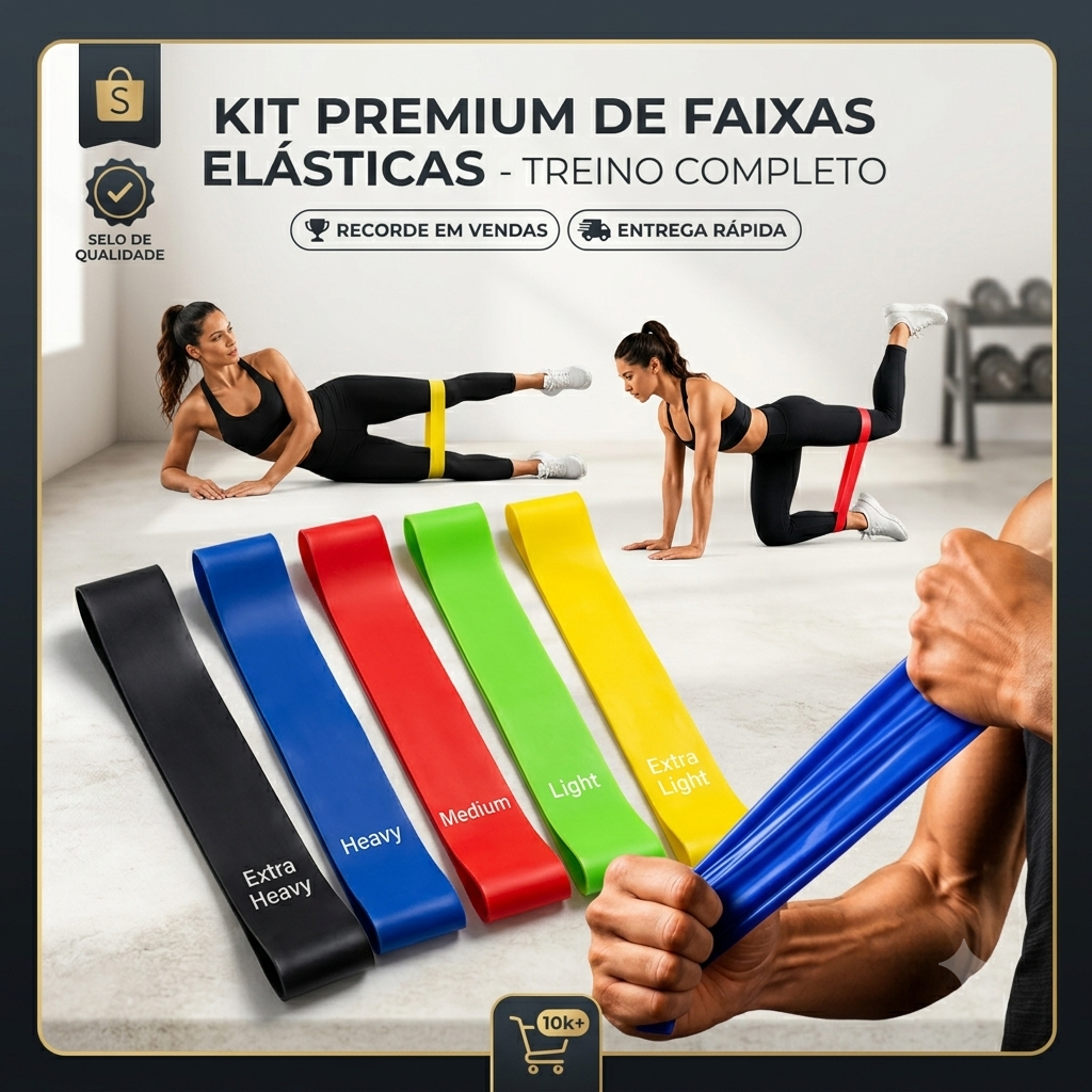 Kit 5 Faixas Elásticas Mini Band Exercícios Treino Funcional Glúteo Fisioterapia Crossfit