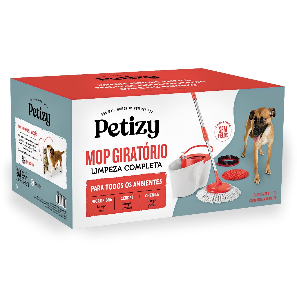 Imagem Mop Giratório 360° Petizy com Cabo Extensível Laranja para Limpeza Completa de Pisos, Cantos e Áreas Difíceis