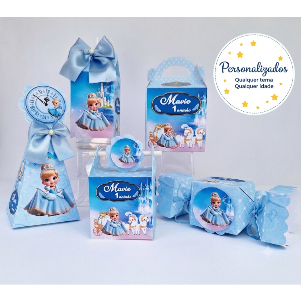 Kit Festa Cinderela Baby/ Cute + BRINDE / Lembrancinha de Festa  Aniversário /Caixas Milk Piramide /Caixas Personalizada
