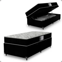 Cama Box Baú Solteiro + Colchão D33 One Face - Suede Preto