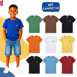 Kit 3 Camisetas Menino Lisas Sortidas Básicas Infantis Menino Manga Curta Verão