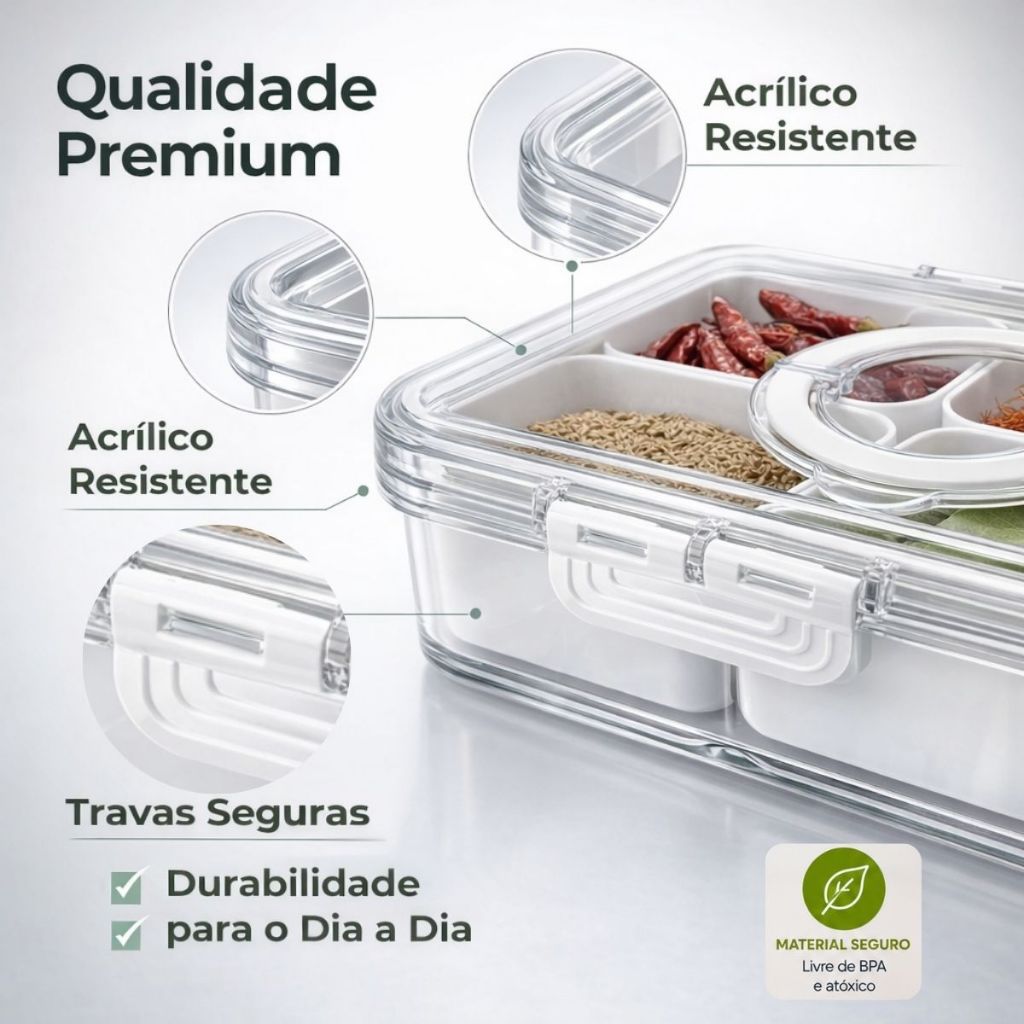 Kit 2 Cestos Organizador Geladeira 4 Divisórias Transparente Hermético