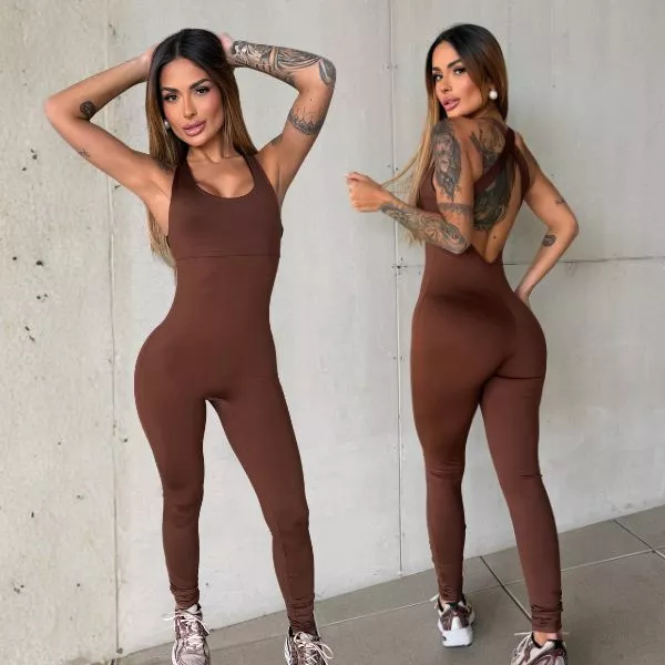 Macacão Longo Feminino Fitness Suplex Modelador Academia Treino Compressão Slim Moda Blogueira — imagem 1