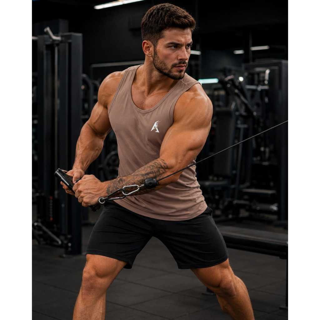 Regata Bege Dry Fit Masculina Cross Fit Musculação Academia Ciclismo Leve e Confortável