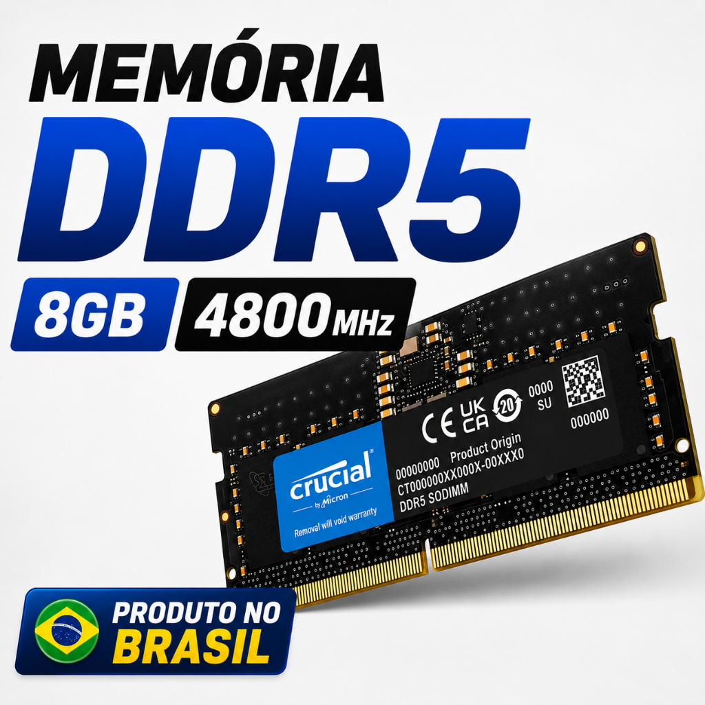 Memória RAM Notebook DDR5 8GB 4800MHz SODIMM CT8G48C40S5 PC5 262 Pinos Upgrade A