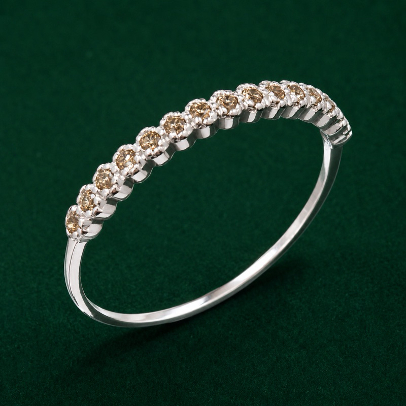 Anel Aparador Feminino Prata 925 Zircônias Citrino Delicado