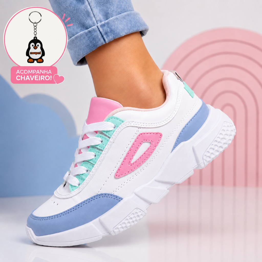 Tênis Infantil Feminino Casual Blogueira Colorido Confortável com Chaveiro