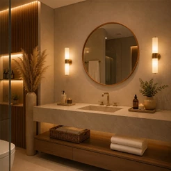 Espelho Redondo 80cm Grande Couro Suporte Sem Alça Para Banheiro Quarto Sala Decorativo