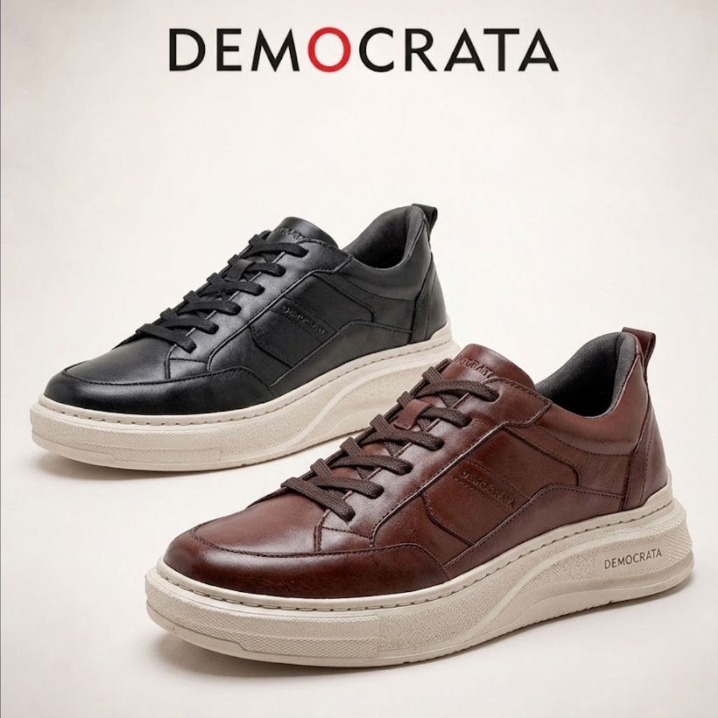 Democrata Tênis Pace Masculino Couro Casual Calce Fácil Estilo Urbano Elegante V
