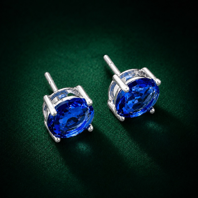 Brinco Feminino Prata 925 Zircônia Azul 8mm