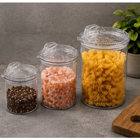 Kit 3 Potes Herméticos Redondos 400ml 800ml 1800ml Tampa Hermética Organizador de Mantimentos Cozinha Transparente