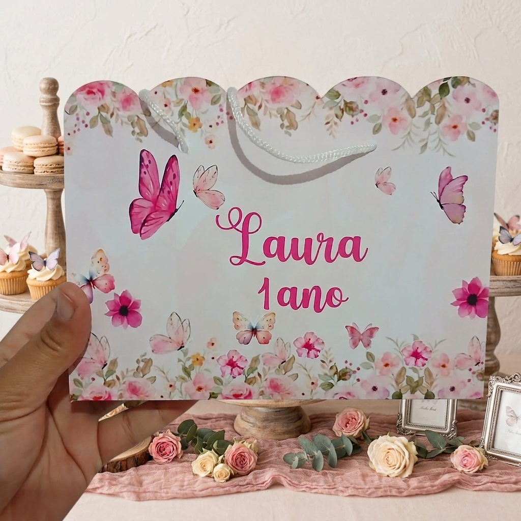 Sacolinha Nuvem  Jardim das Borboletas PEGUE E MONTE Personalizada | tam 20x15 | kit Sacola Surpresa