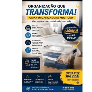 kit de 4 Caixas Organizadoras 15L com Tampa Plástica para Roupas, Brinquedos e Organização