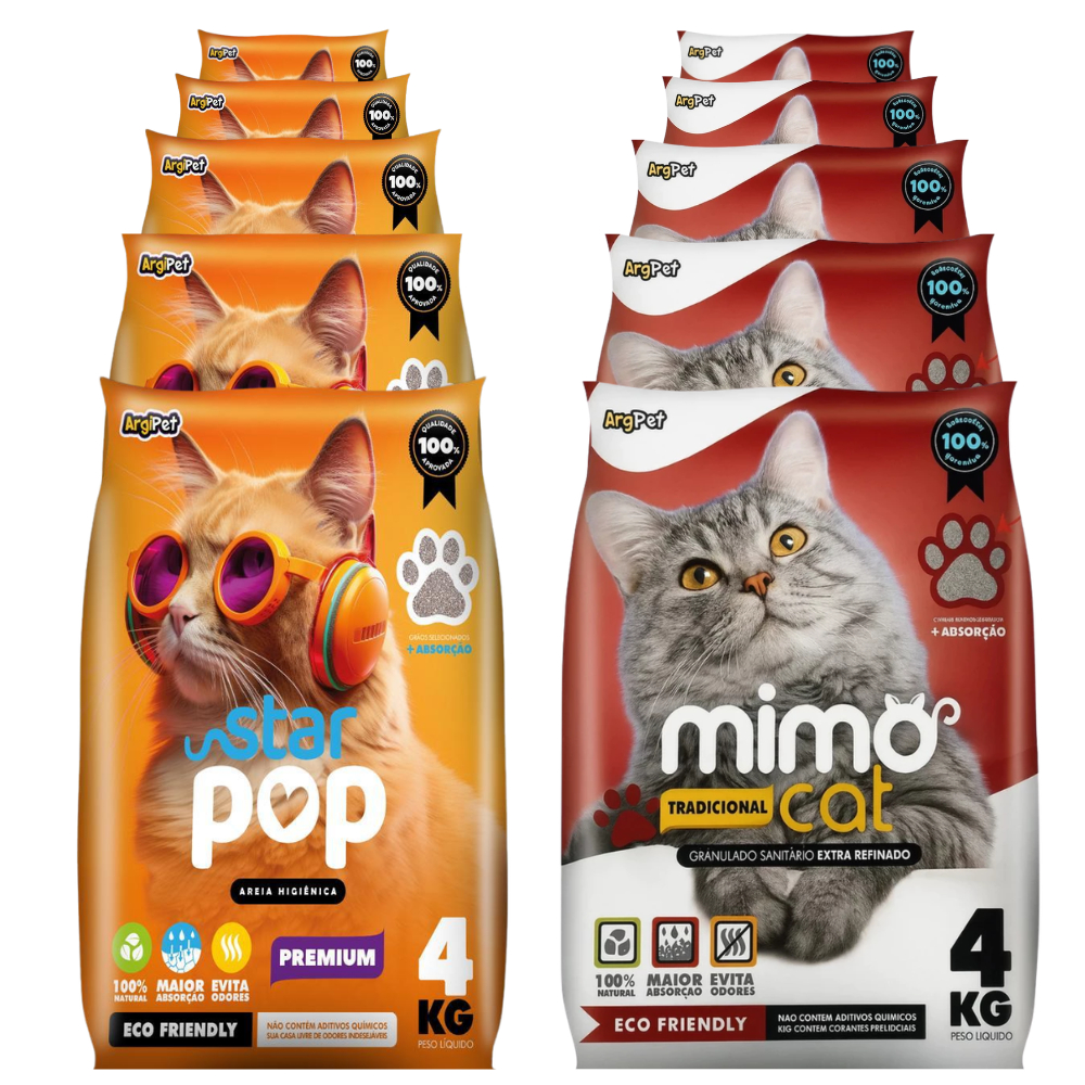 20Kg Areia Sanitária Gato Natural Argila Absorvente Ecológica Antiodor Tradicional (5x4Kg)