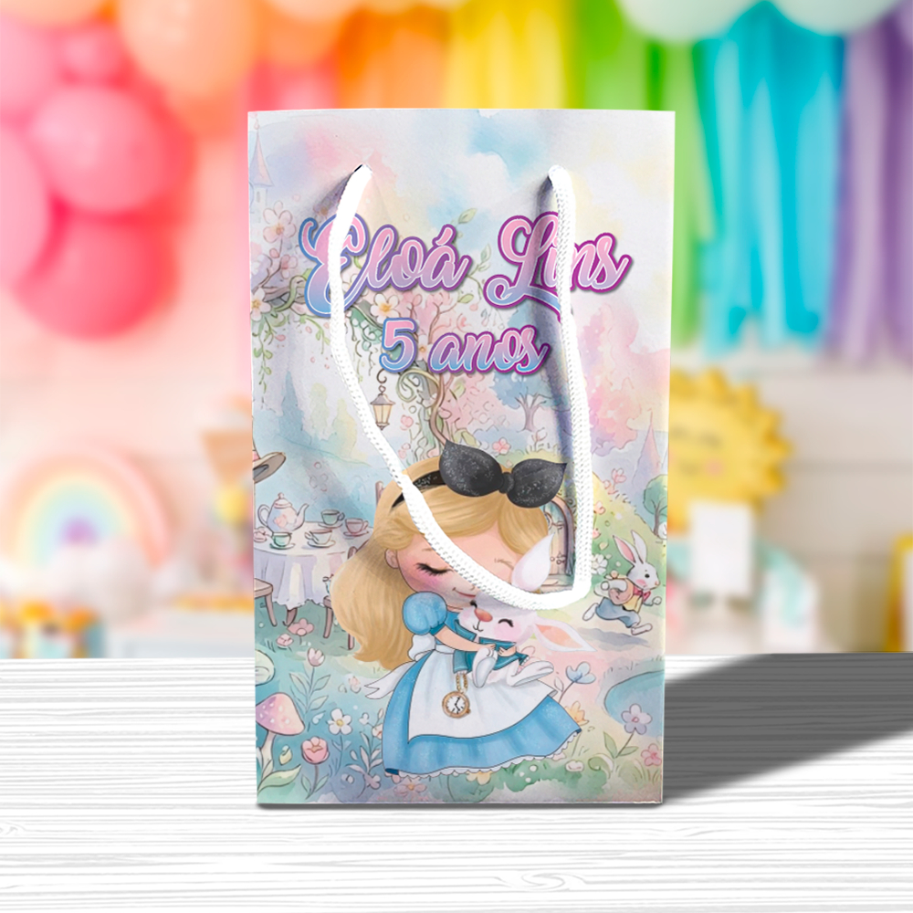 Sacolinha de Festa Alice no País das Maravilhas Lembrancinha Personalizada Kit Festa Sacola Pé