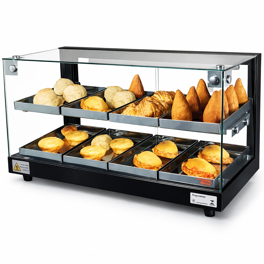 Estufa para Salgados Vitrine Dupla 8 Bandejas Aquecida Quadrada Omega