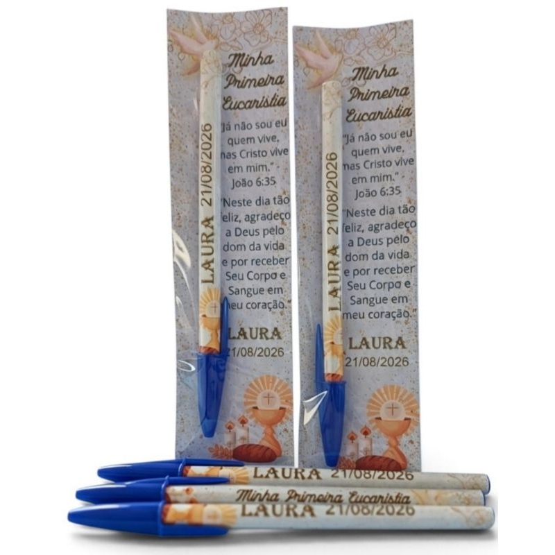 kit caneta personalizada lápis personalizados lembrancinha eucaristia crisma batizado logo mimo card, todos os temas