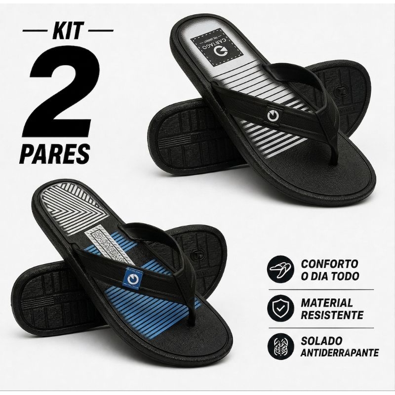 Kit 2 Chinelos sandália Masculino Casual Antiderrapante Leve  Confortável Promoção
