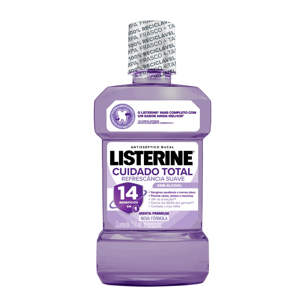 LISTERINE® Cuidado Total 14 Benefícios em 1 Enxaguante Bucal Sem Álcool, 250mL