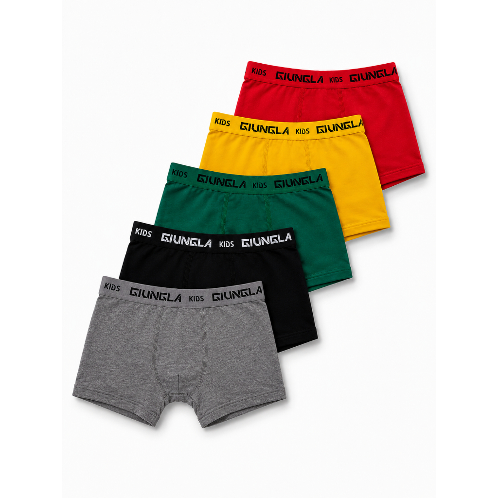 Kit 5 Cuecas Boxer Infantil Menino Giungla Microfibra Confortável