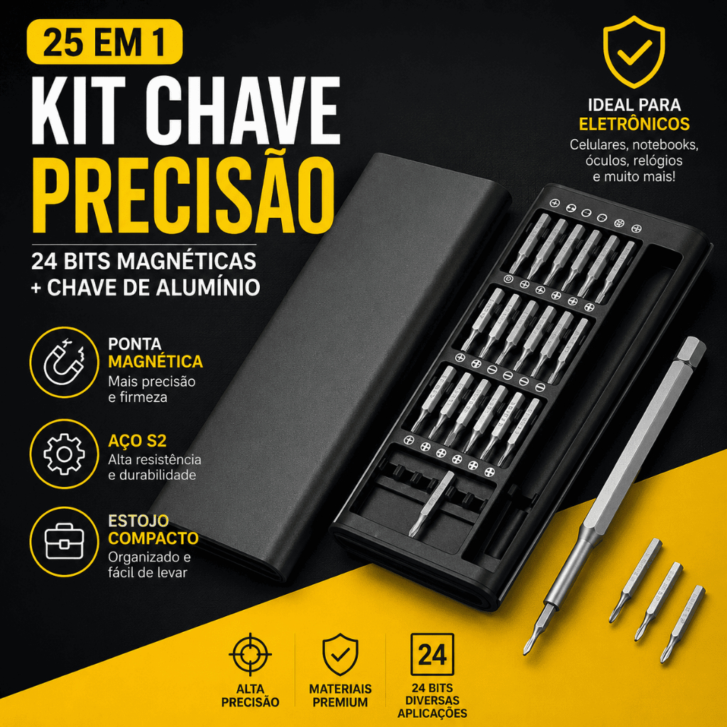 Kit Chave de Fenda Precisão 25 em 1 com 24 peças para Celular Notebook PC Câmera Eletrônicos
