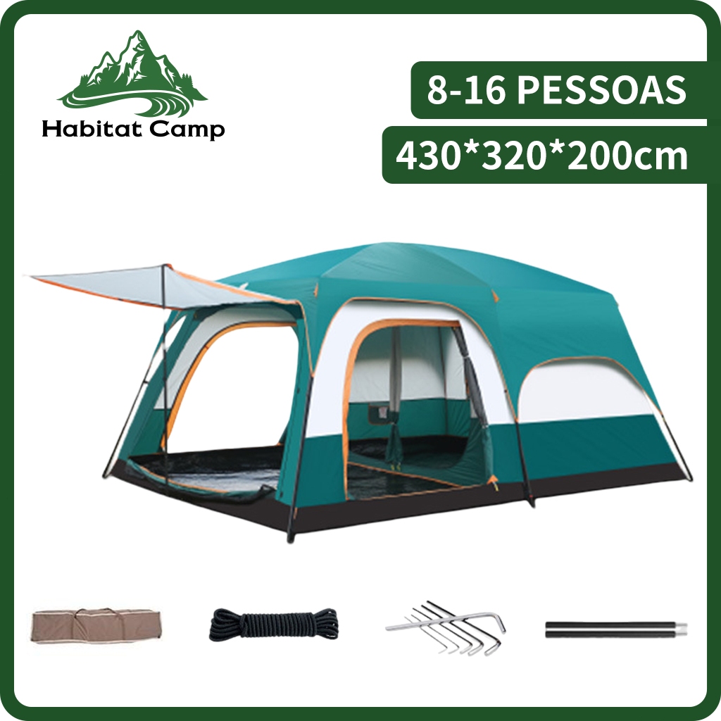 Tenda de camping familiar grande impermeável, proteção UV, vários tamanhos para 3 a 12 pessoas, barraca para acampamento