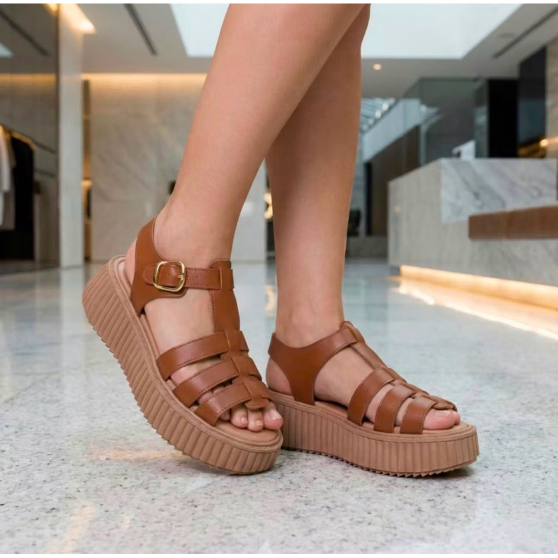 Sandália Feminina Flatform Pescador Tratorada Plataforma Confortável Tendência Blogueira Estilosa- 18040