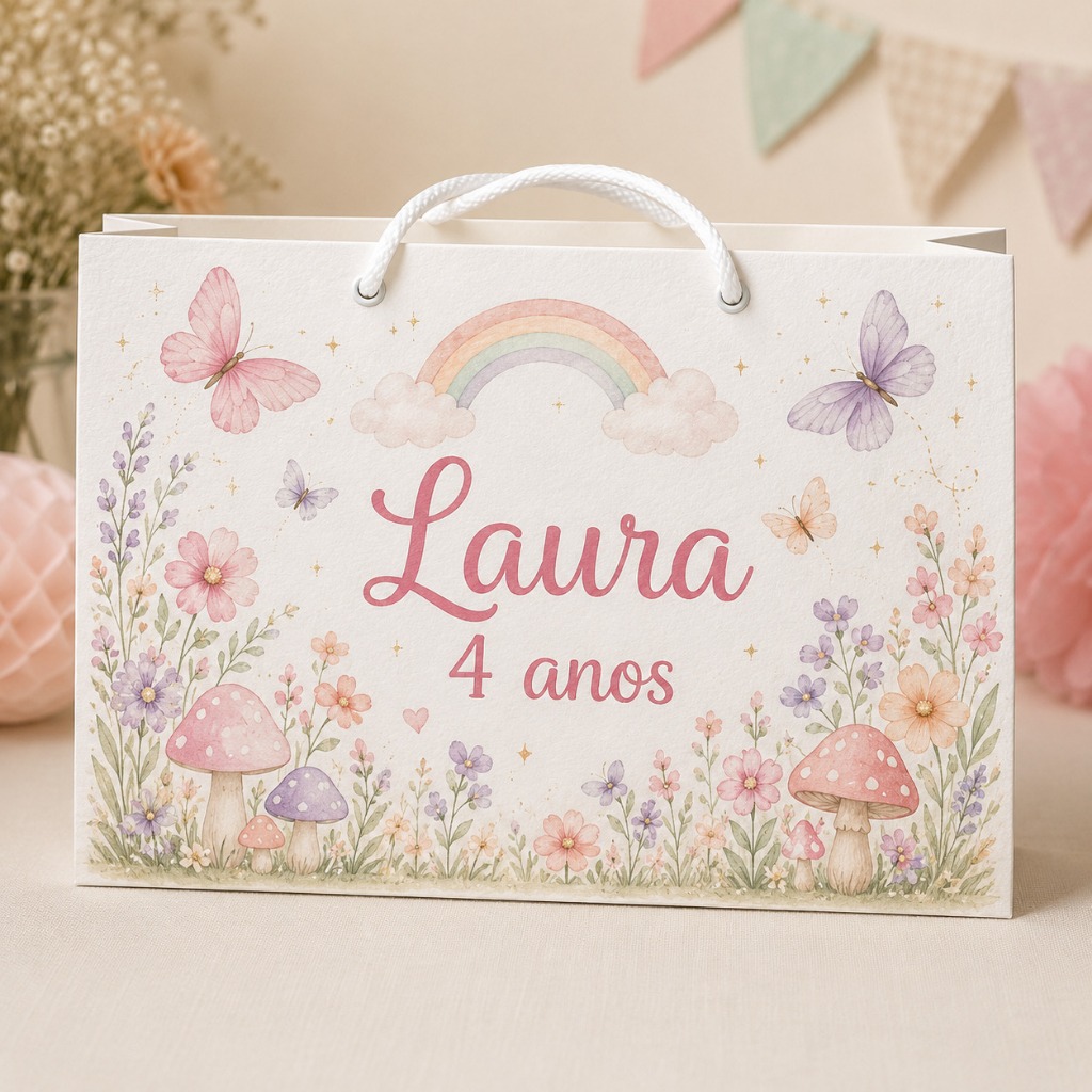 15 UNI Sacolinha Personalizada Jardim das Borboletas | Lembrancinhas | Aniversário | Sacola Surpresa