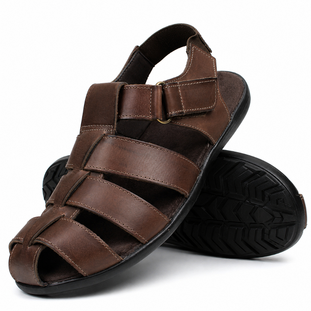 Sandália Masculina Couro Confortável Antiderrapante Leve Ajustável Dia a Dia.