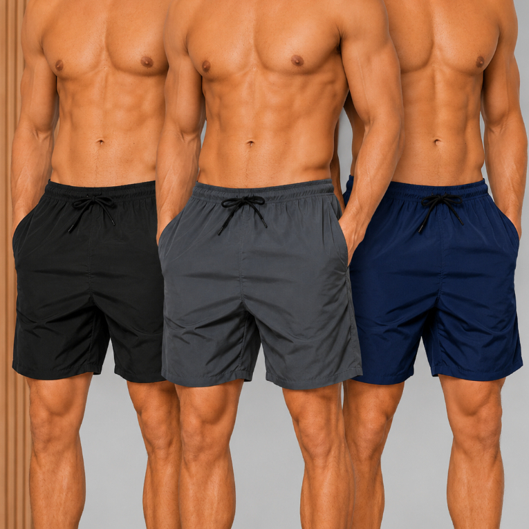 Kit 3 Short Bermuda tactel masculino Academia Praia Treino Lisa Cordão Bolso Básico Casual
