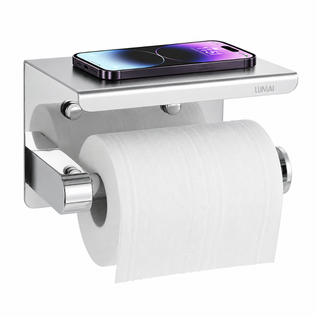 LUMAI Porta Papel Higiênico de Parede Banheiro Inox Prateleira de Proteção Suporte de Apoio Celular