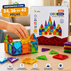 Bloco Magnético Imã Contrução Infantil Brinquedo STEM Educativo Peças de Montar Estojo Metal 34-36-42 ou 56 peças