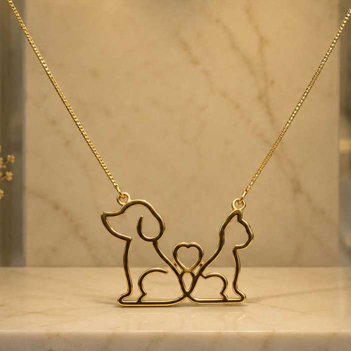 Colar JouJou, colar Bipartido de amor de bichos | Linha Pet | Banho Ouro 18K e Prata 925