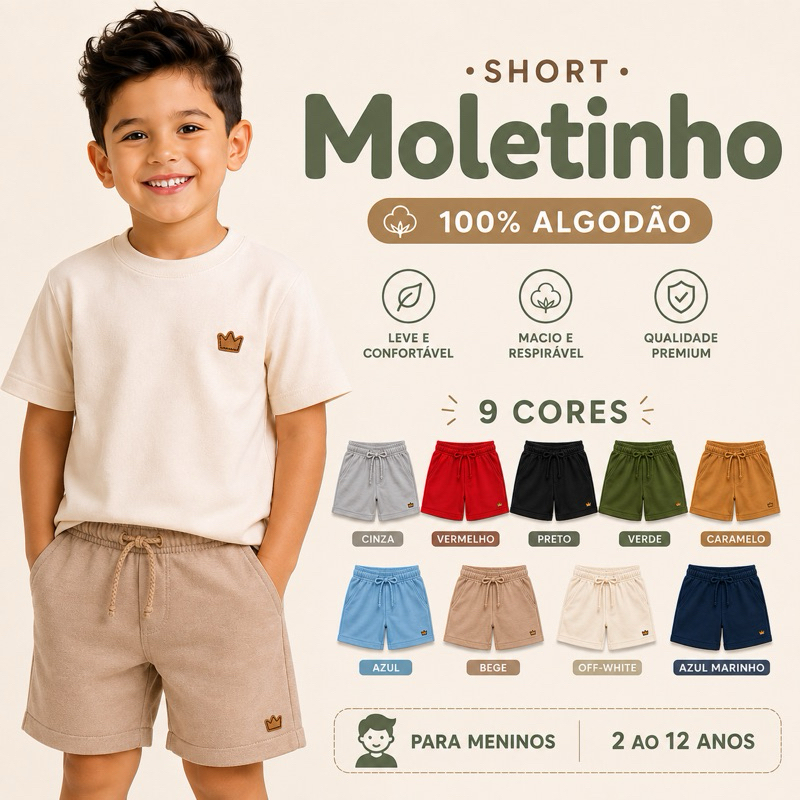 Short Infantil Menino MOLETINHO bermuda Masculina - tecido leve ideal Para Brincar e Passear